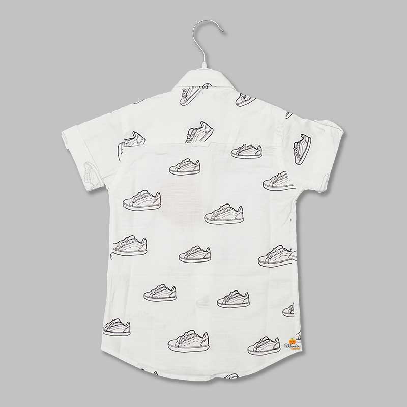 White with Shoe Print Shirt for Boys Back View