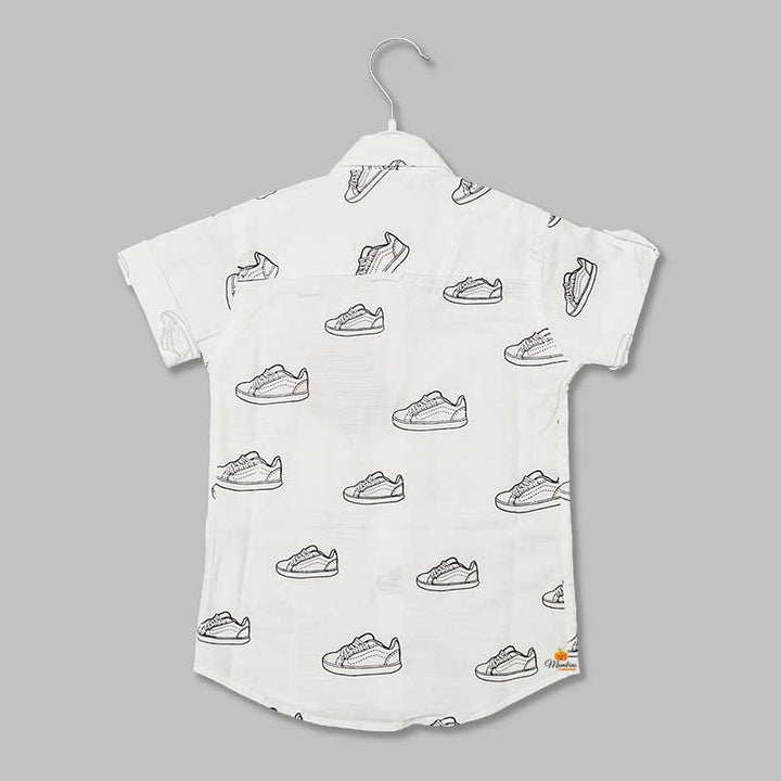 White with Shoe Print Shirt for Boys Back View