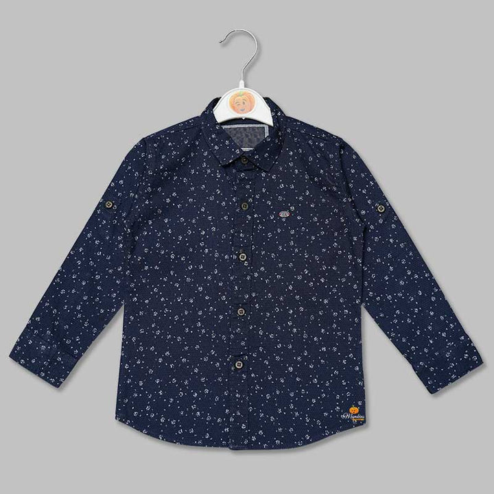 Navy Blue Printed Shirt for Boys Front View