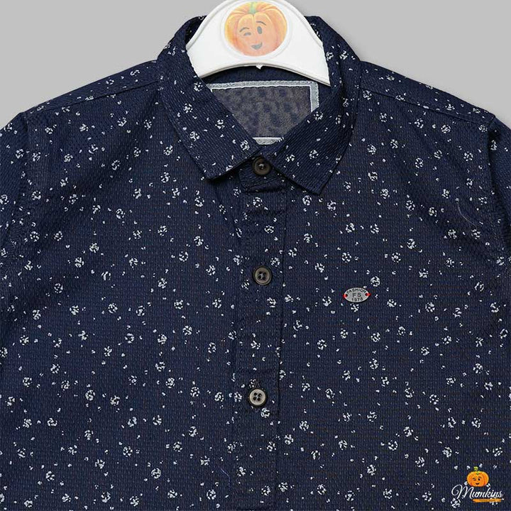 Navy Blue Printed Shirt for Boys Close Up View