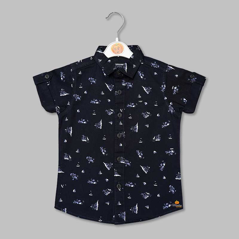 Black Printed Half Sleeves Shirts for Boys Variant Front View