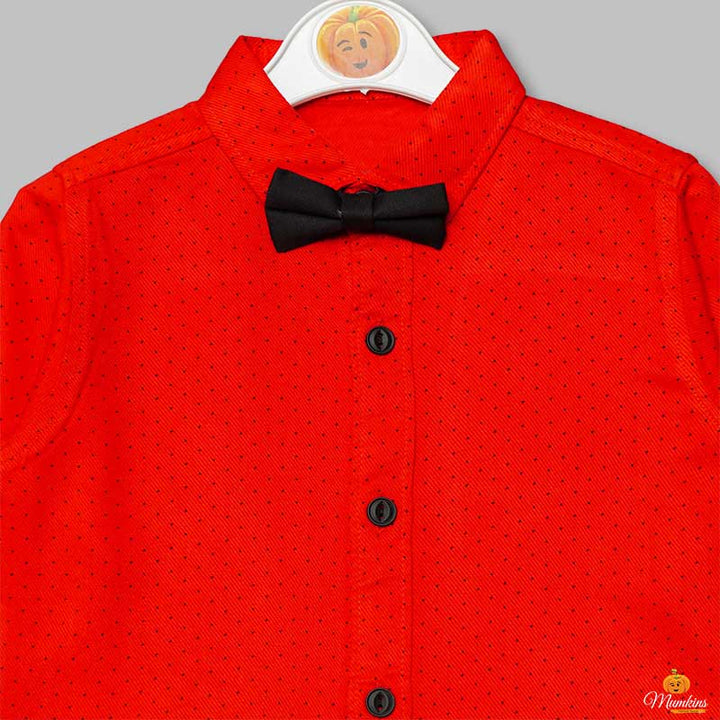 Red Shirt for Boys with Bow Close Up View