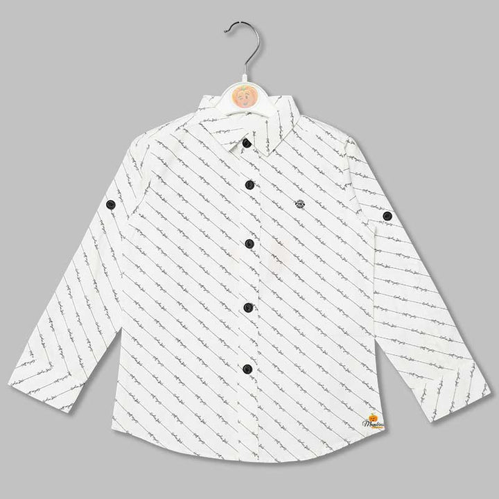 White Striped Printed Shirt for Boys Front 