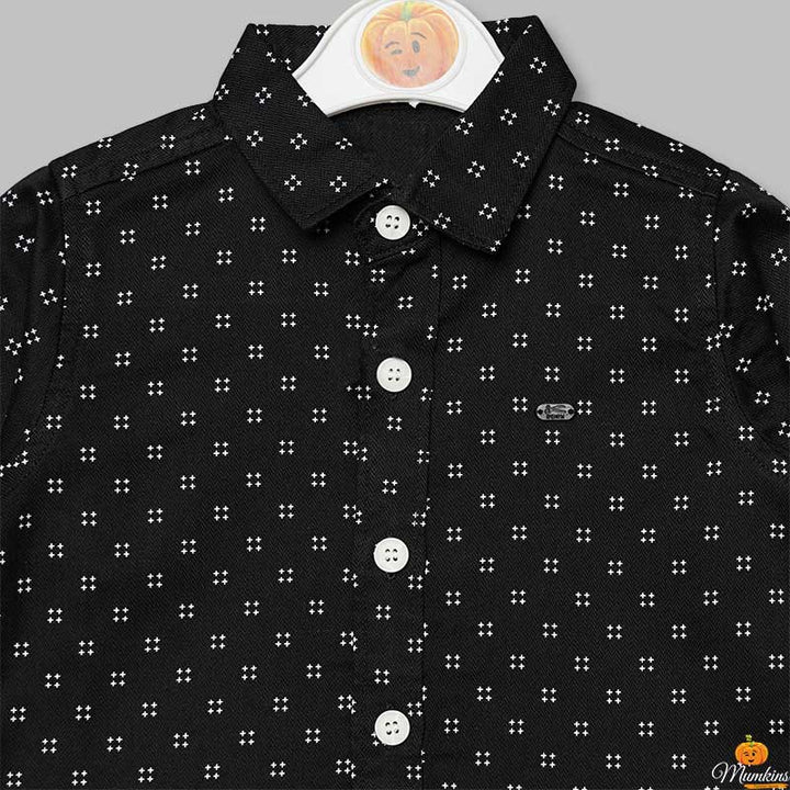 Fawn Black Printed Shirt for Boys Close Up View
