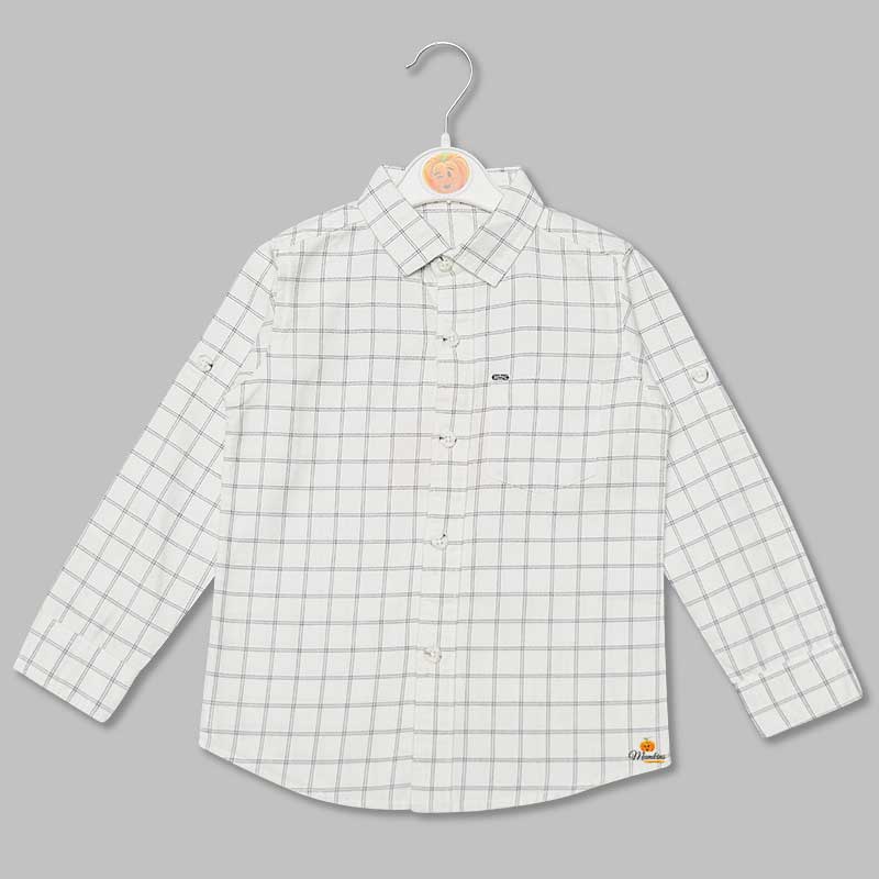 White Checked Shirt for Boys Front View