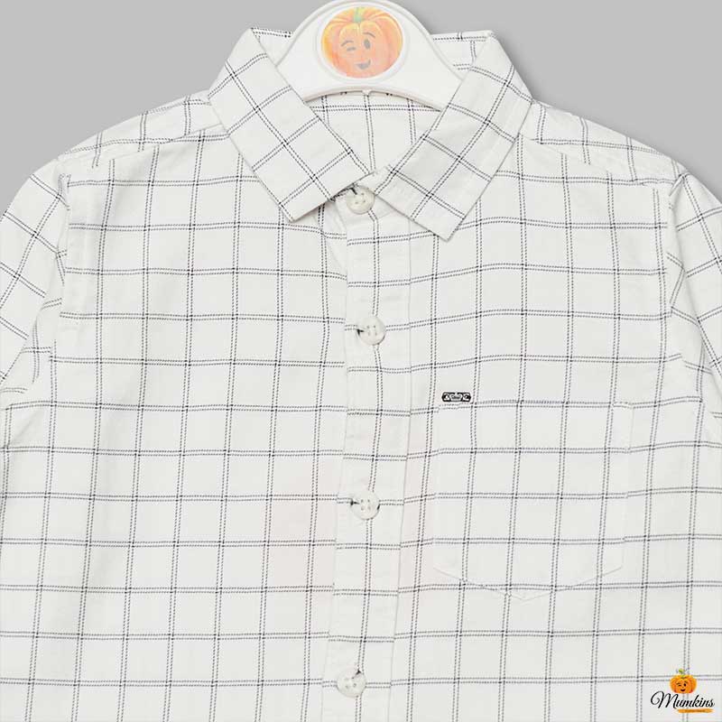 White Checked Shirt for Boys Close Up View