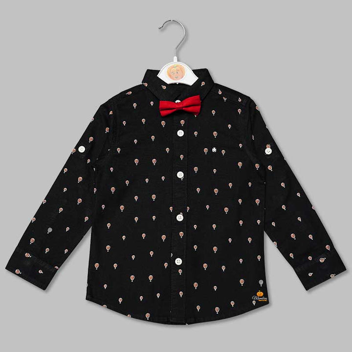 Black Dotted Shirt for Boys with Red Bow Front View
