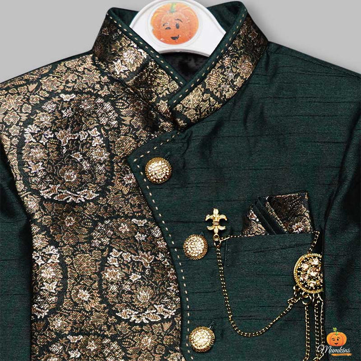 Green Boys Sherwani Close Up View