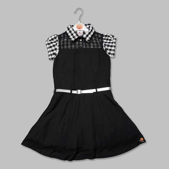 Black Checked Girls Midi With Soft Fabric Front View