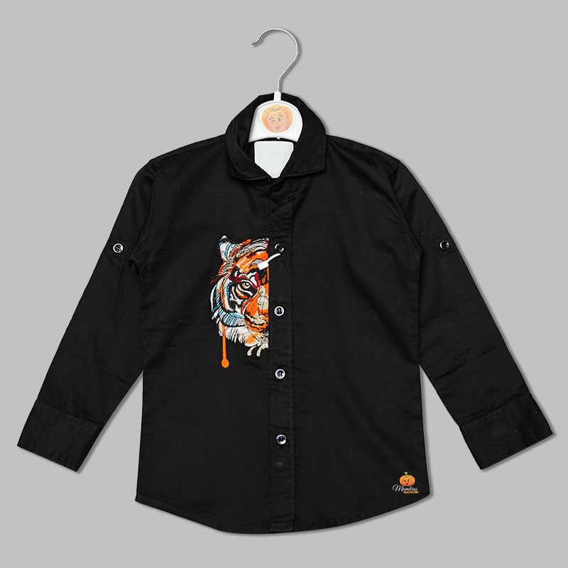 Black & White Tiger Print Shirt for Boys Front View