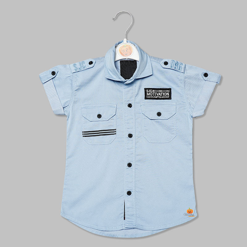 Solid Plain Blue Shirt for Boys Variant Front View 