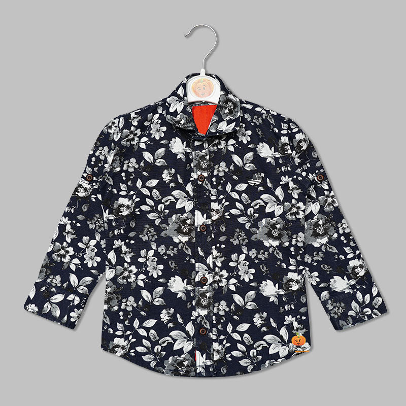 Solid Flower Print Shirt for Boys Front View