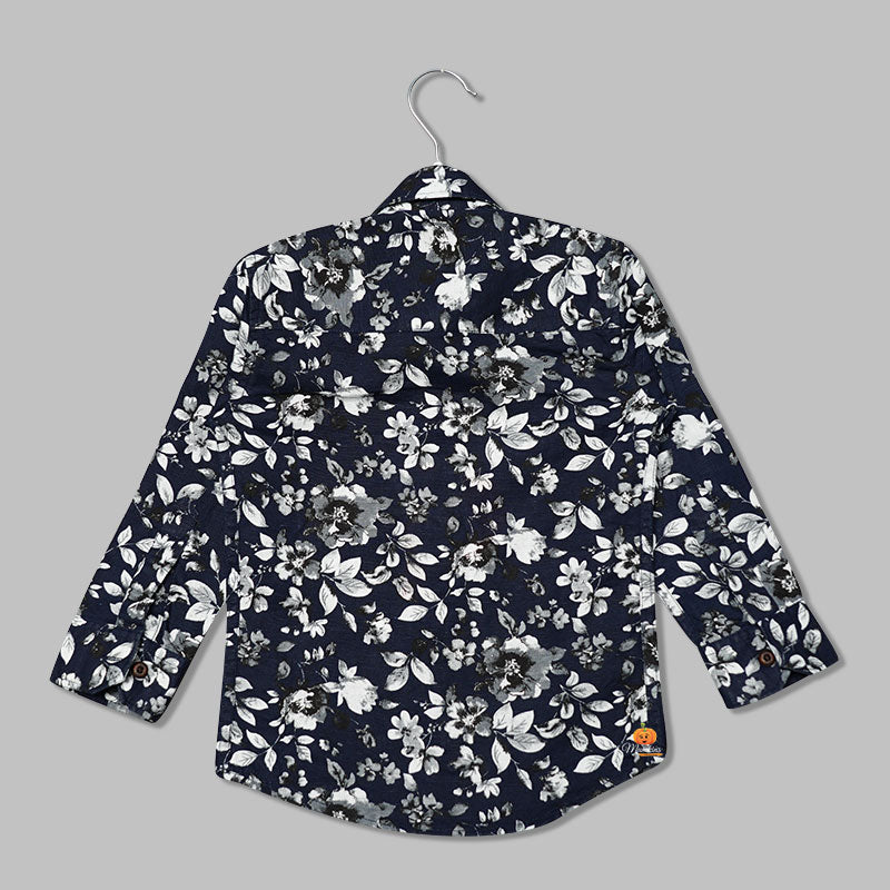 Solid Flower Print Shirt for Boys Back View