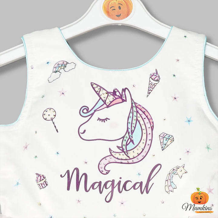 Unicorn Sleeve Less Gown for Kids Close Up View
