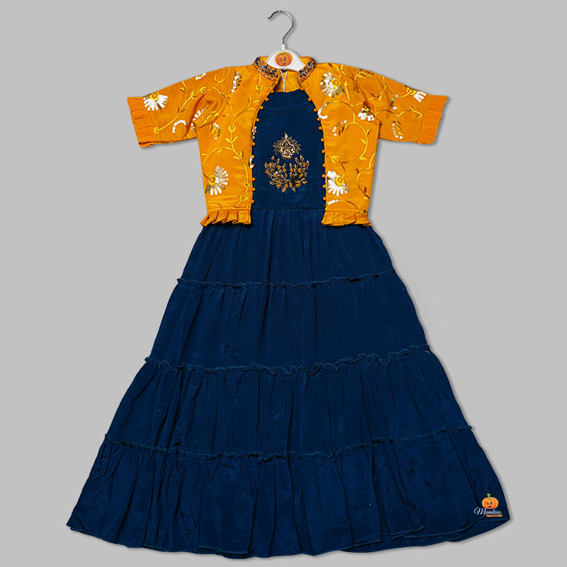 Blue Kashida Embroidery Girls Gown Front View