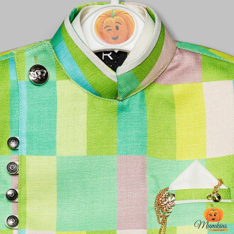 Kids Kurta Pajama with Multicolour Jacket Close Up View