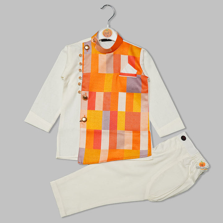 Kids Kurta Pajama with Multicolour Jacket Orange