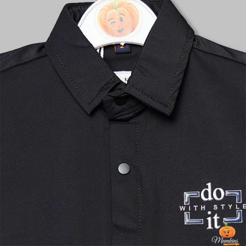 Solid Black Shirt for Boys Close Up View