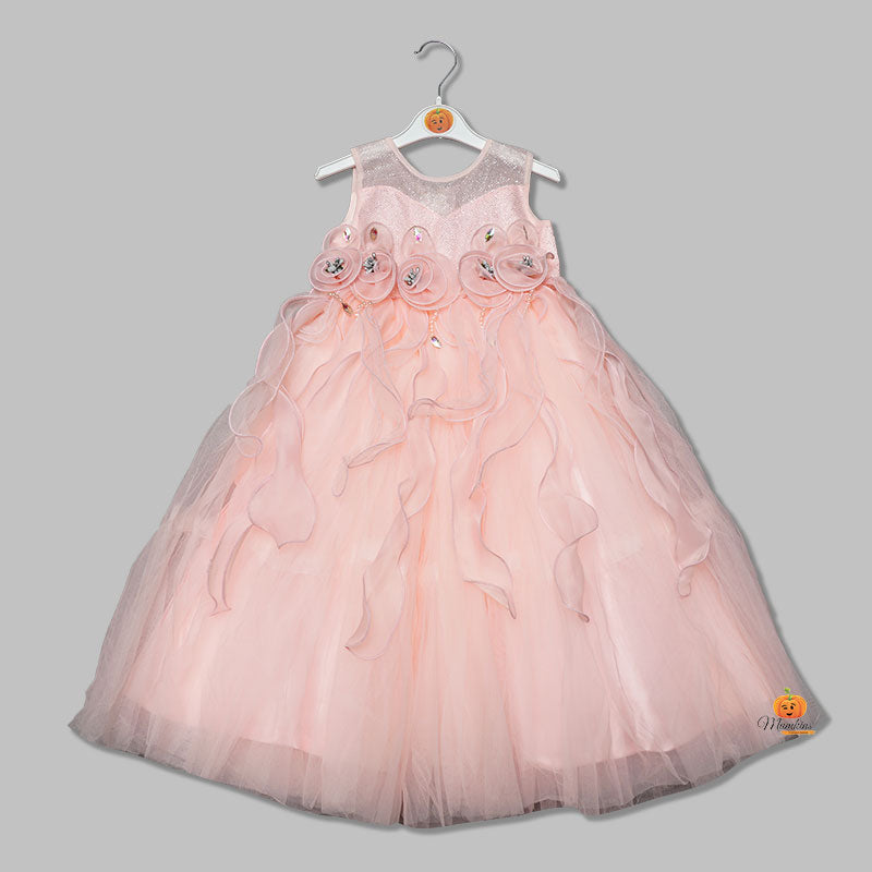 Peach Party Wear Gown for Girls Front View
