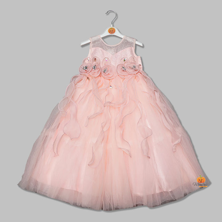Peach Party Wear Gown for Girls Front View