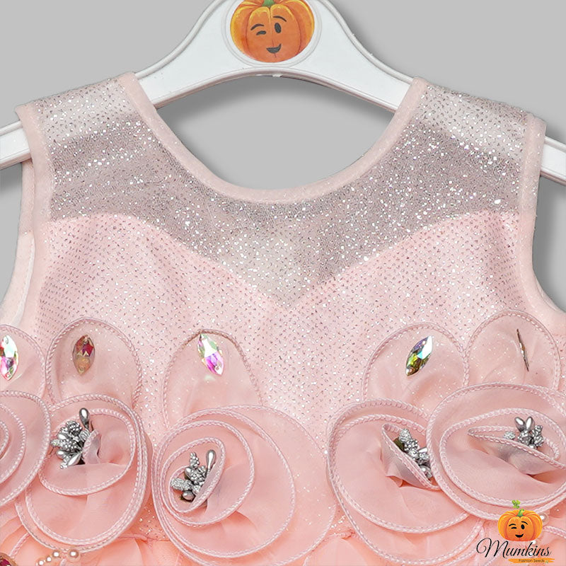 Peach Party Wear Gown for Girls Close Up View