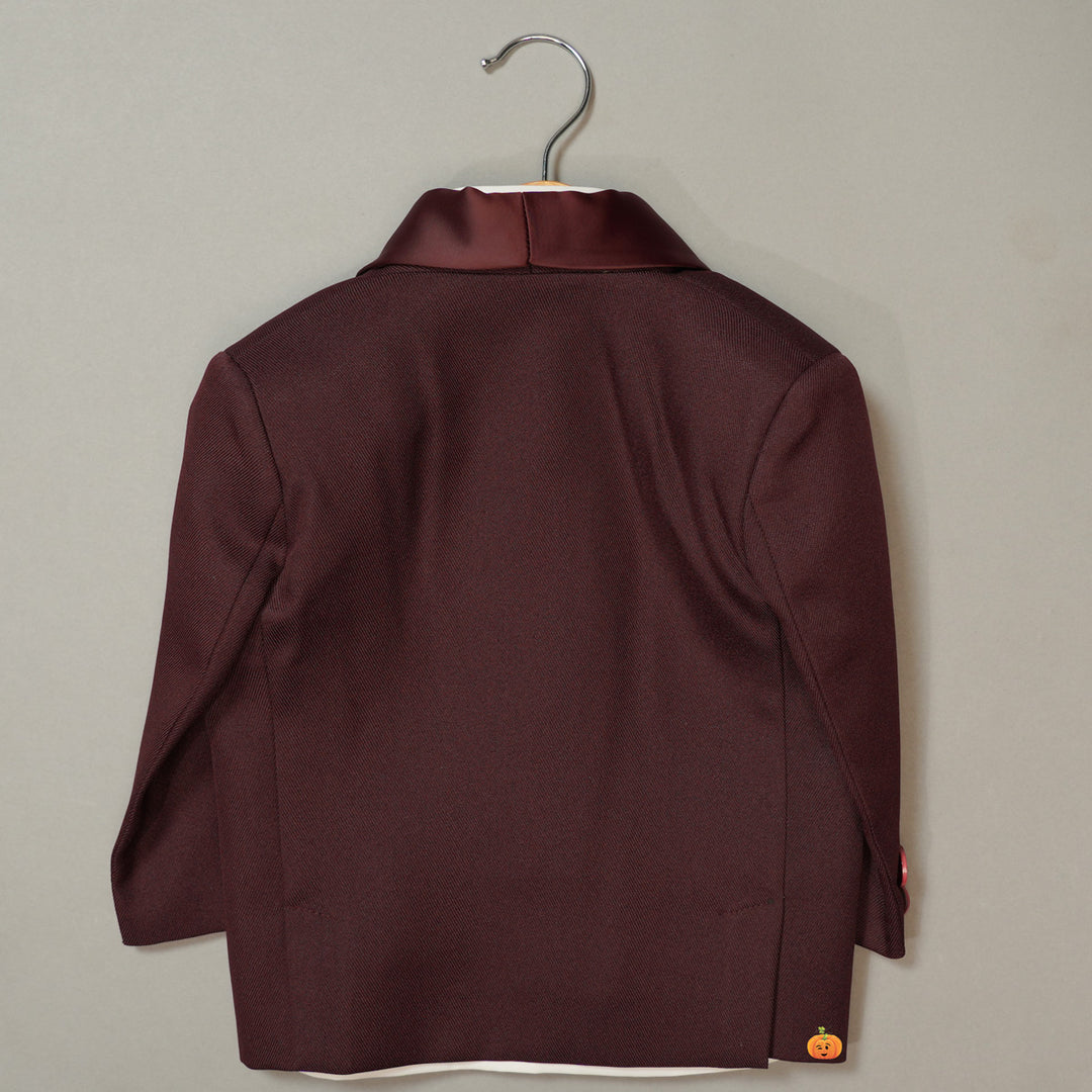 Wine Party Wear Boys Tuxedo with Waistcoat Back View
