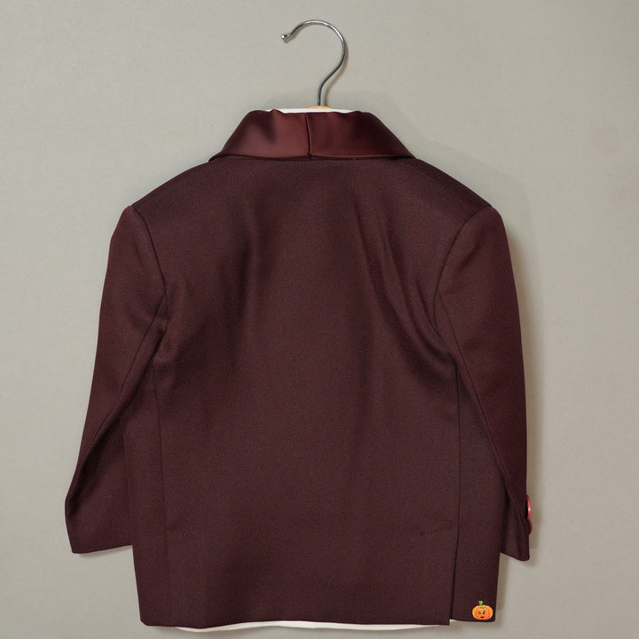 Wine Party Wear Boys Tuxedo with Waistcoat Back View