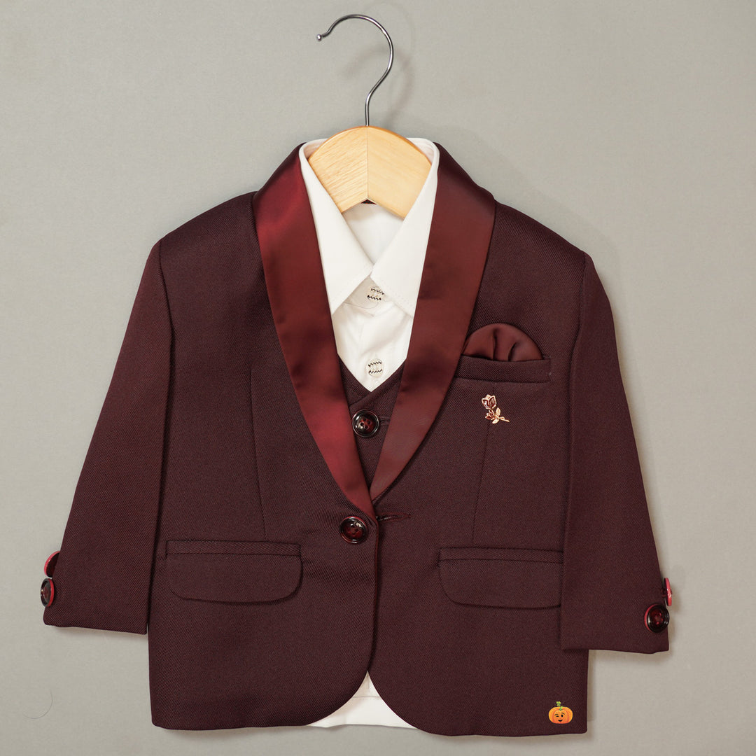 Wine Party Wear Boys Tuxedo with Waistcoat Top View