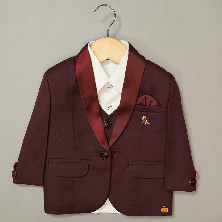 Wine Party Wear Boys Tuxedo with Waistcoat Top View