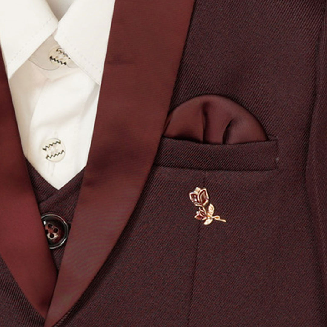 Wine Party Wear Boys Tuxedo with Waistcoat Close Up View