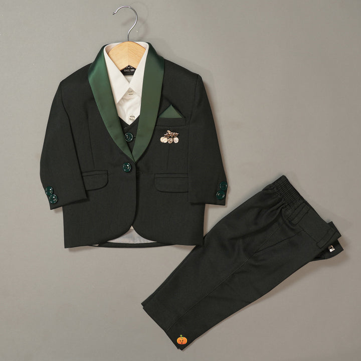 Green Party Wear Boys Tuxedo with Waistcoat Front View