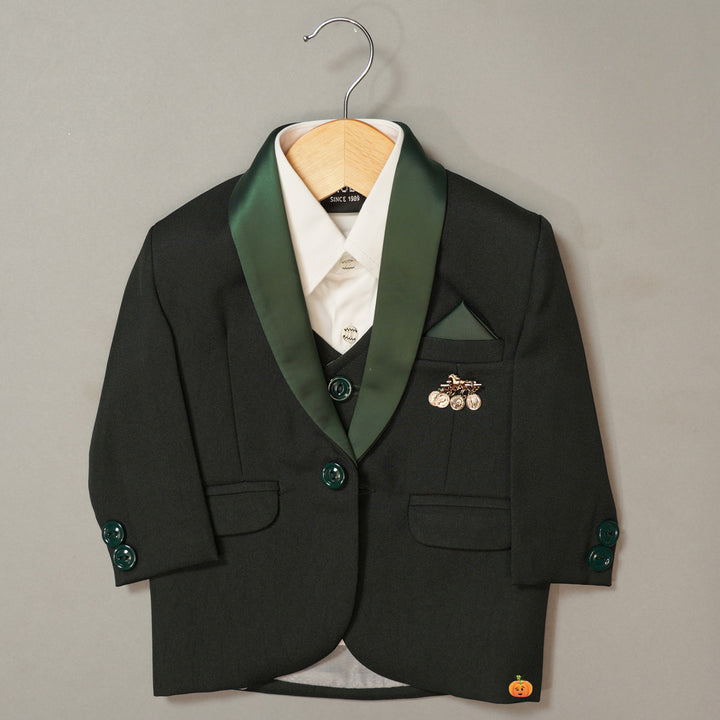 Green Party Wear Boys Tuxedo with Waistcoat Top View