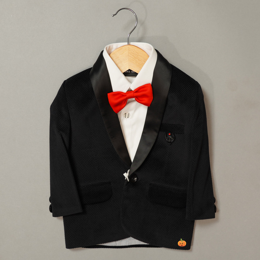 Black Boys Tuxedo with White Shirt & Bow Tie Top View