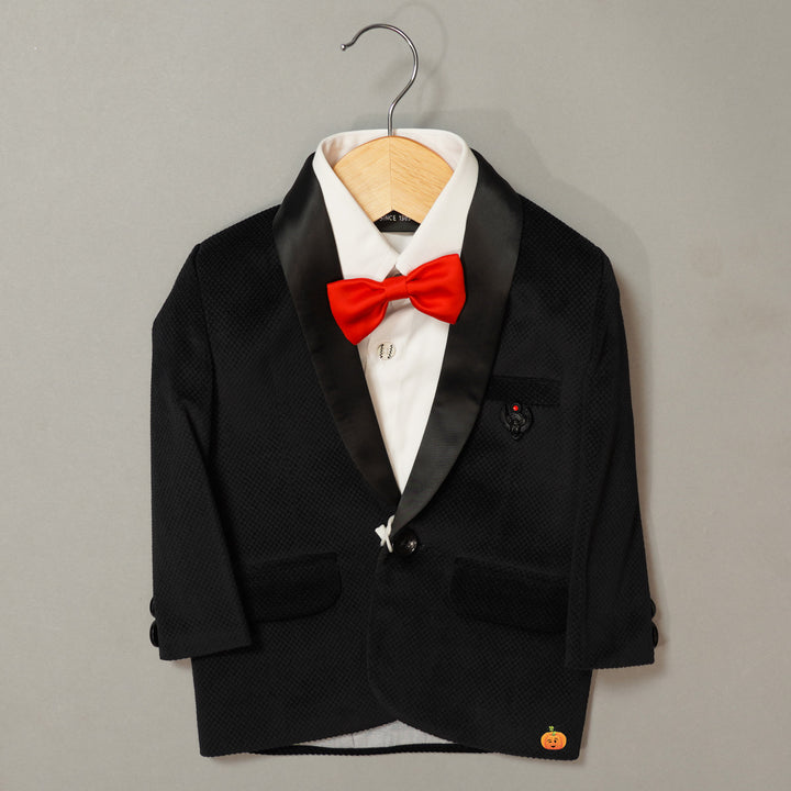 Black Boys Tuxedo with White Shirt & Bow Tie Top View