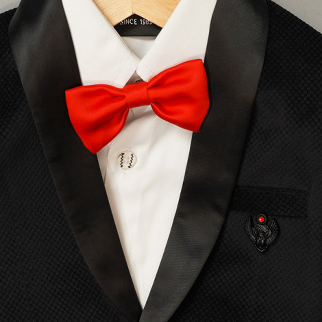 Black Boys Tuxedo with White Shirt & Bow Tie Close Up View