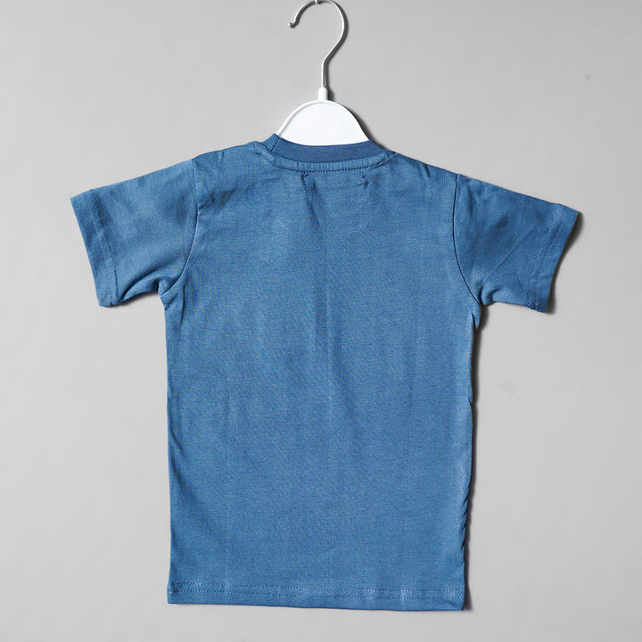 Blue Printed Trendy Style T-Shirt for Boys Back View