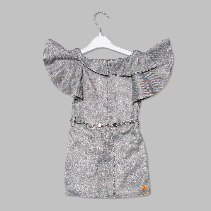 Silver Girls Midi with Ruffled Neck and Sleeves Back View