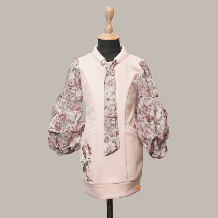 Pink Full Sleeves Floral Girls Midi Front View