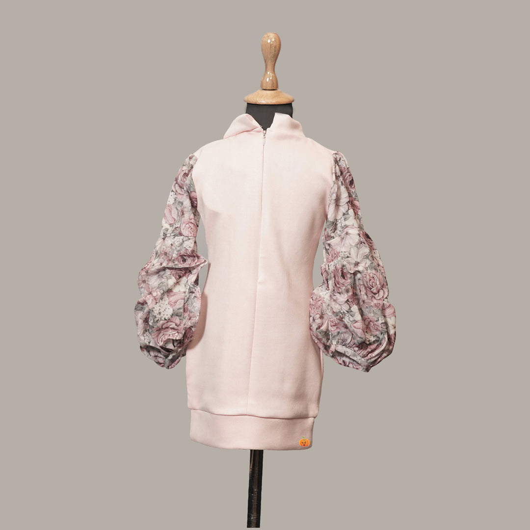 Pink Full Sleeves Floral Girls Midi Back View