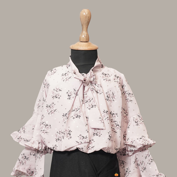 Onion Printed Neck Tie Girls Midi Close Up View