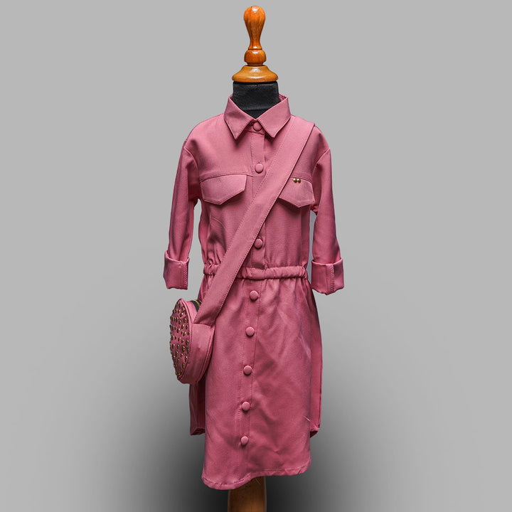 Pink Solid Girls Midi with Sling Bag Variant Front View