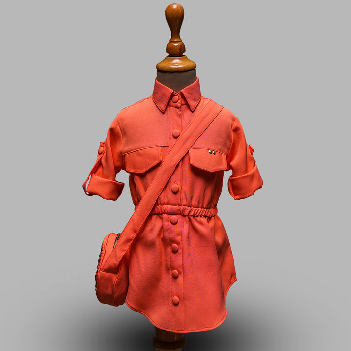 Orange Solid Girls Midi with Sling Bag Variant Front View