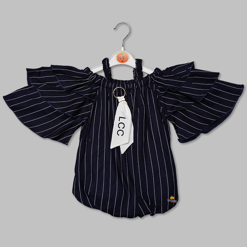 Off-Shoulder Striped Girls Top Front View