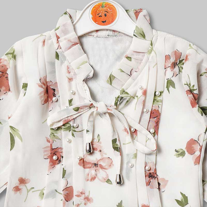 Top for Girls and Kids with Flowery Print Close Up View