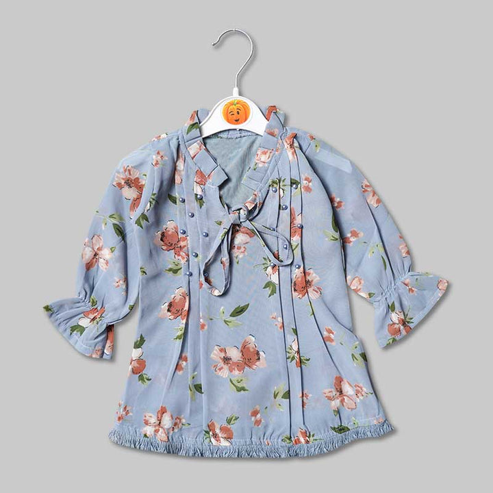 Top for Girls and Kids with Flowery Print Front View