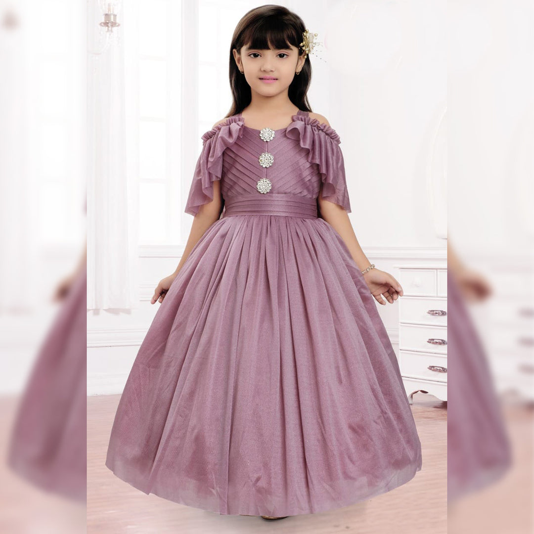 Purple & Pink Party Wear Girls Gown