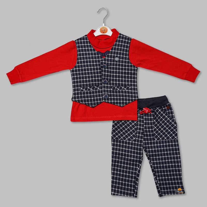 Baba Set for Boys with Checks Pattern Front View