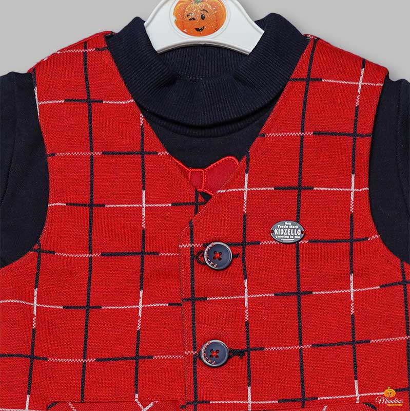 Baba Set for Boys with Checks Pattern Close Up