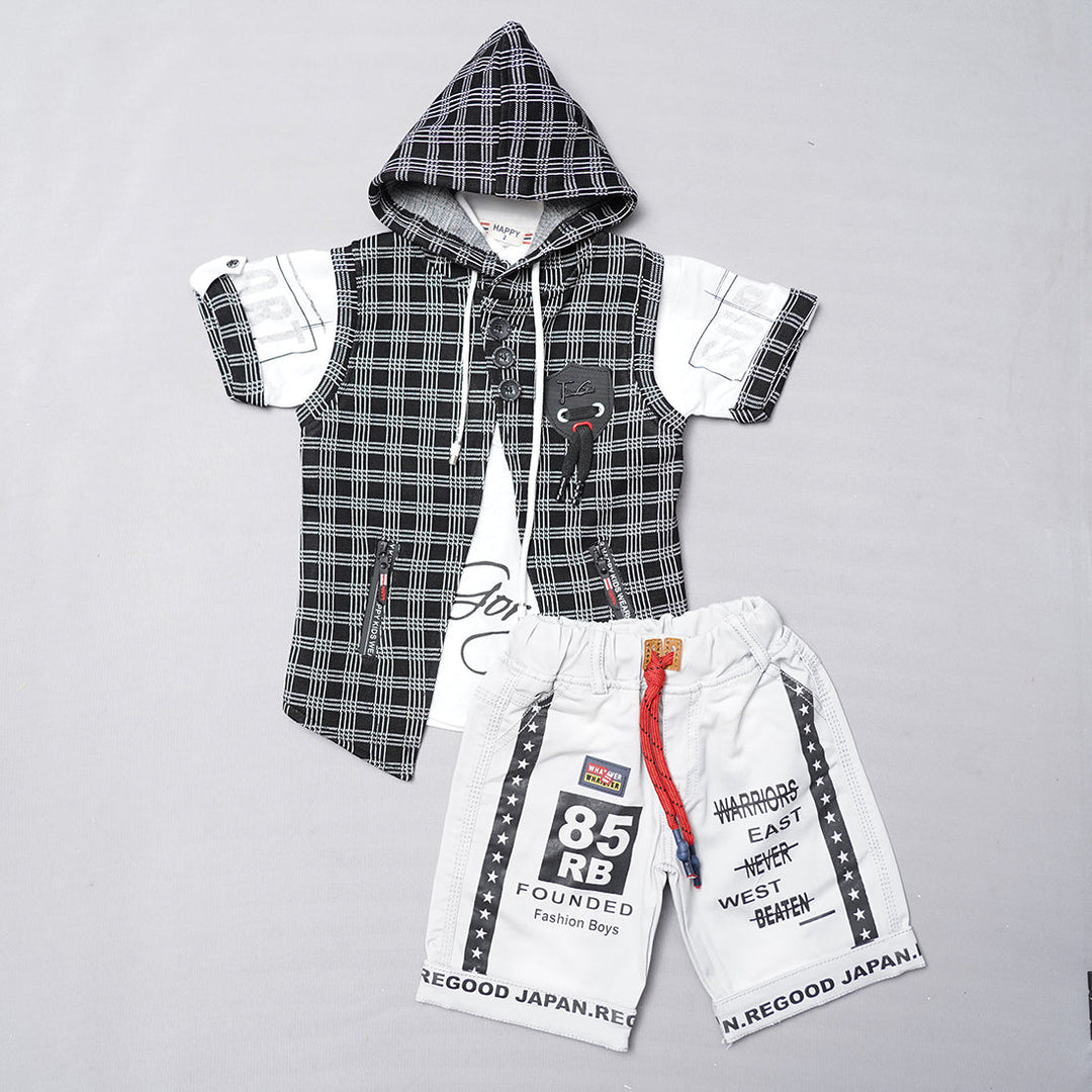 Black Hoodie Baba Set for Boys Front View