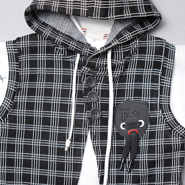 Black Hoodie Baba Set for Boys Close Up View